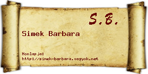 Simek Barbara névjegykártya